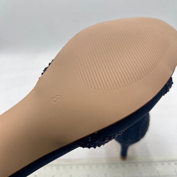 XYD Navy Open Toe Rhinestones Ankle Strap Sandals Low Heel Bridal Evening Shoes - Picture 6 of 8